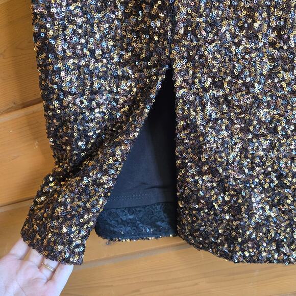 Dress The Population Chrissie Sequin One Shoulder Midi Dress XL Gold Combo - Picture 5 of 7